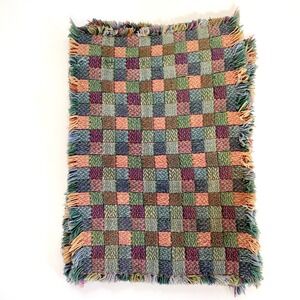 Vintage Woven Tapestry Placemats Cottagecore Checkered Fringe Set of 2